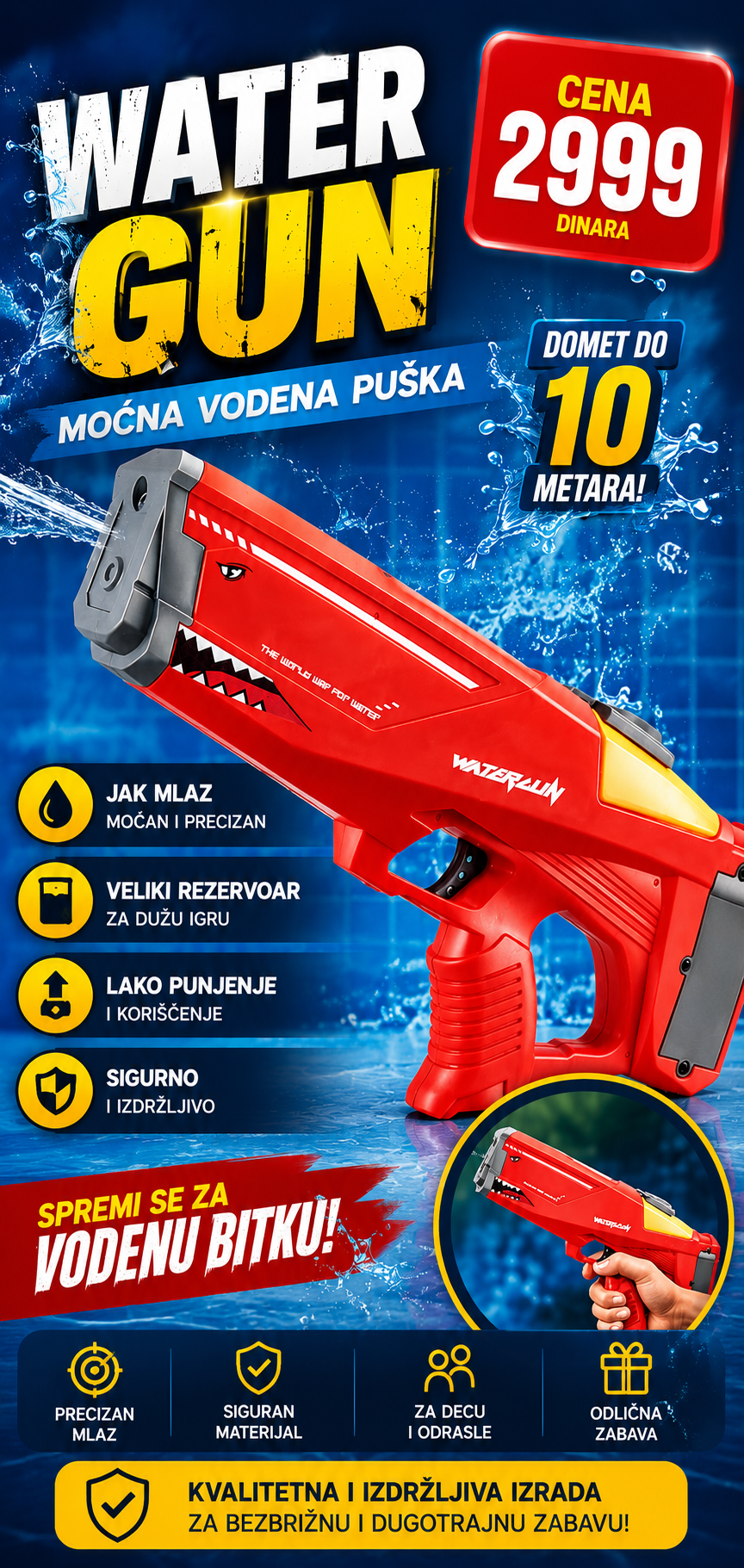 Puška Na Vodu Shark – Električna, Automatska 🦈💦