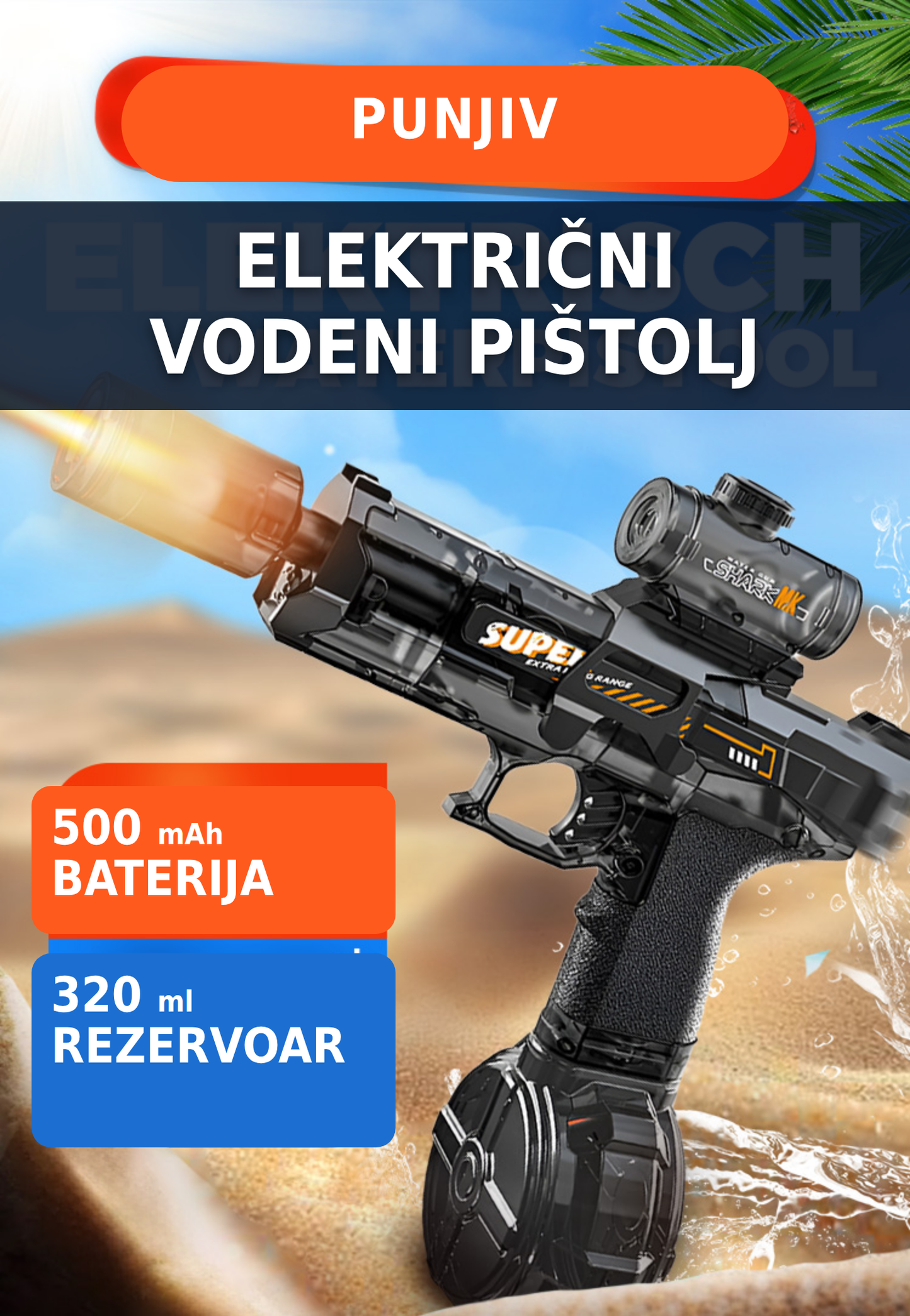 Električni Vodeni Pištolj – Punjiv, Efekat Vatre 💦🔥