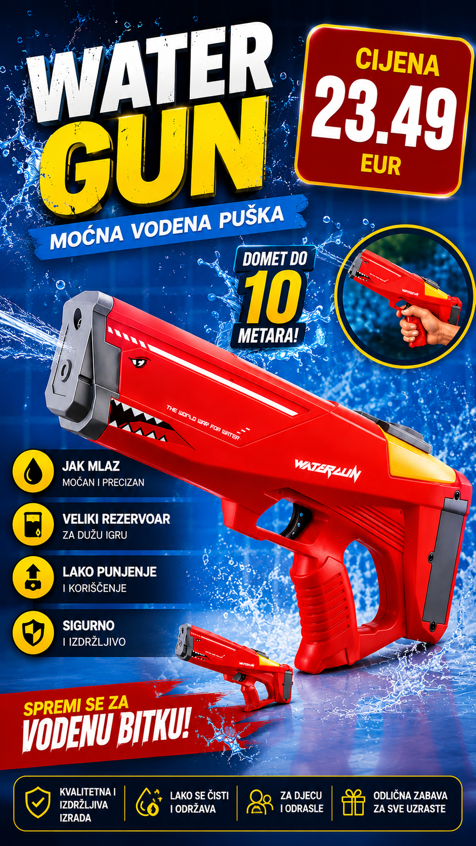 Puška Na Vodu Shark – Električna, Automatska 🦈💦