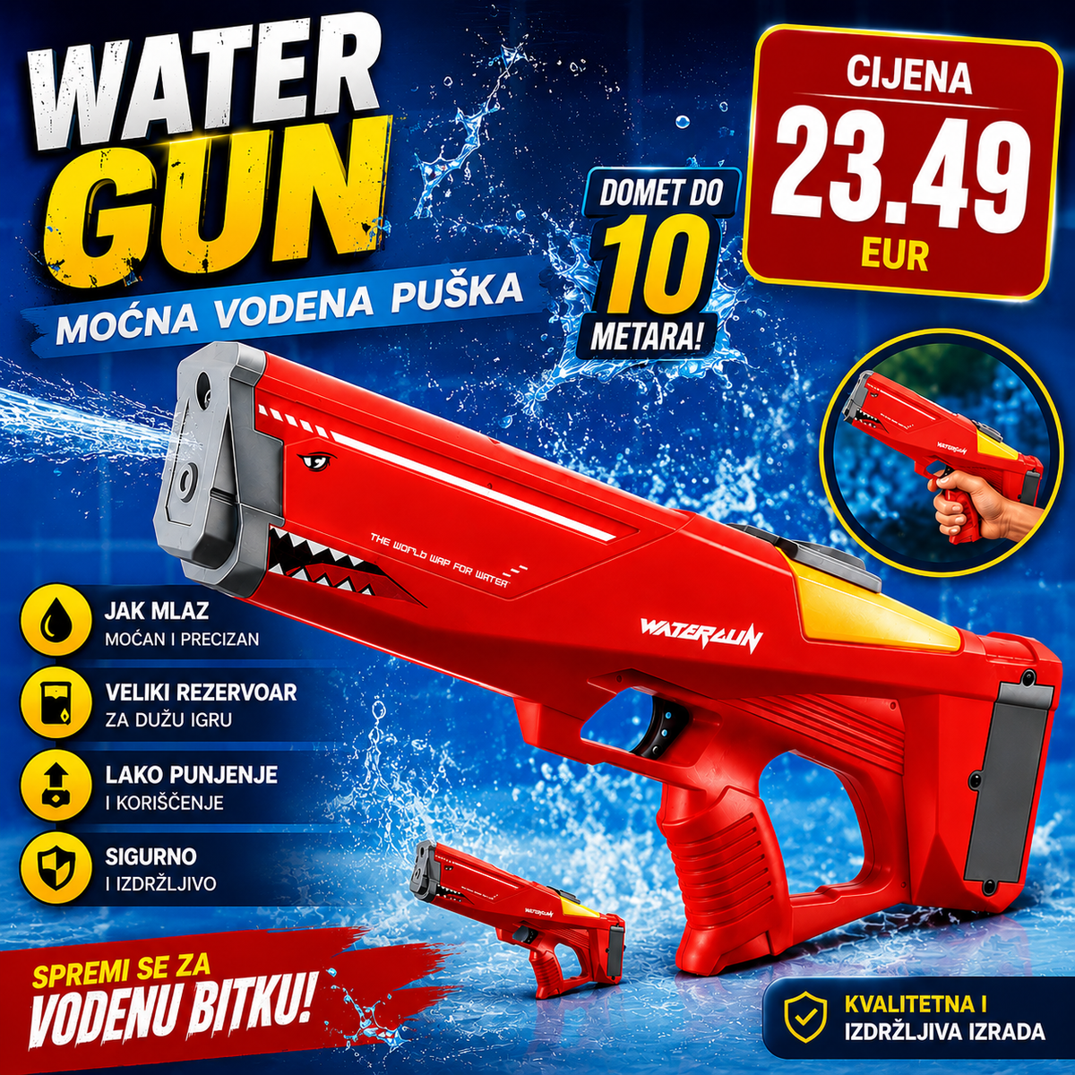 Puška Na Vodu Shark – Električna, Automatska 🦈💦