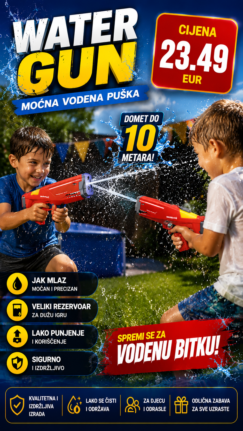 Puška Na Vodu Shark – Električna, Automatska 🦈💦