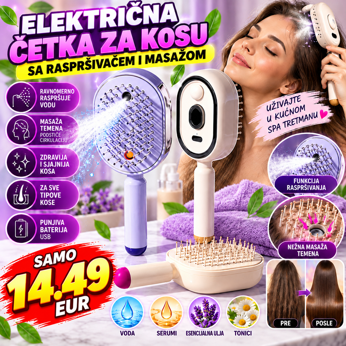 SPA Punjiva Četka Za Peglanje Kose i Masažu Glave