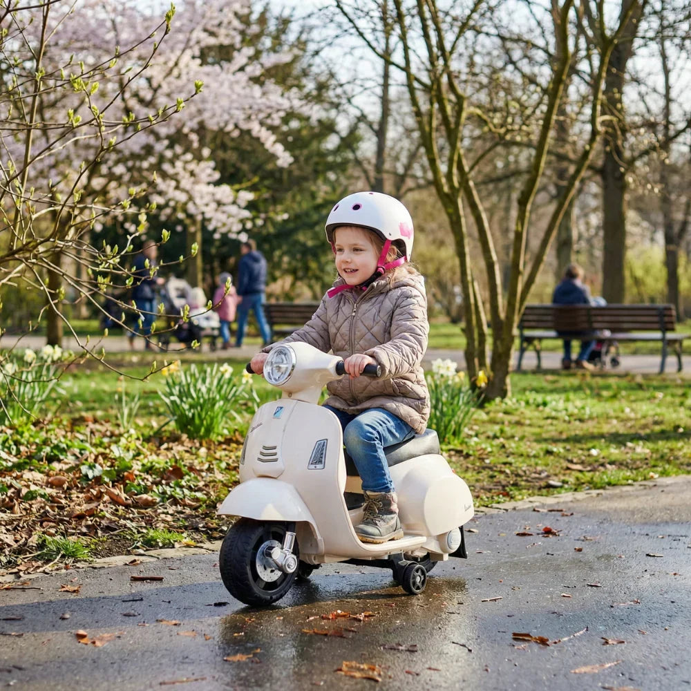 Električna Vespa za Decu – Dečiji Skuter na Akumulator sa Muzikom, Svetlima i Pomoćnim Točkićima