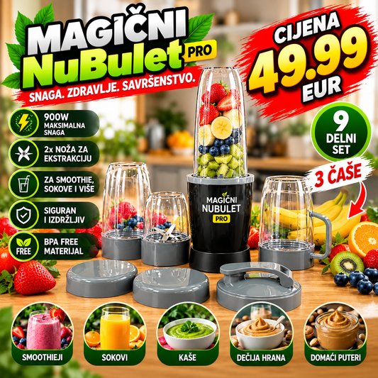NuBullet Blender Najveći 900W sa 9 dodataka
