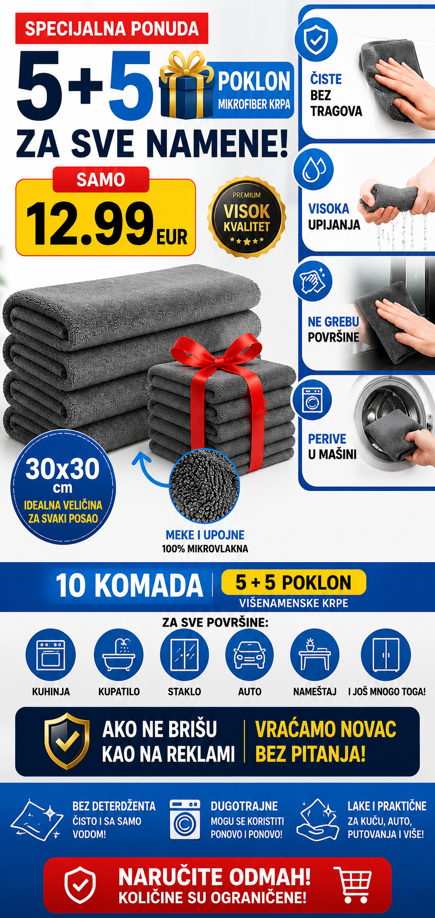 PREMIUM Krpe Od Mikrofibera (set od 5 Komada + 5 POKLON)