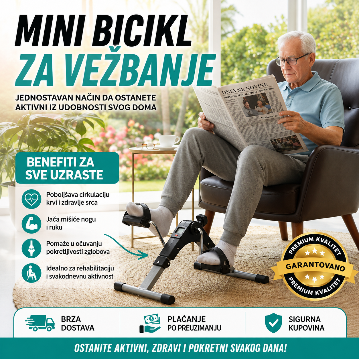 Sklopiva Mini Sprava za Vežbanje — Sobni Bicikl / Pedale za Ruke i Noge