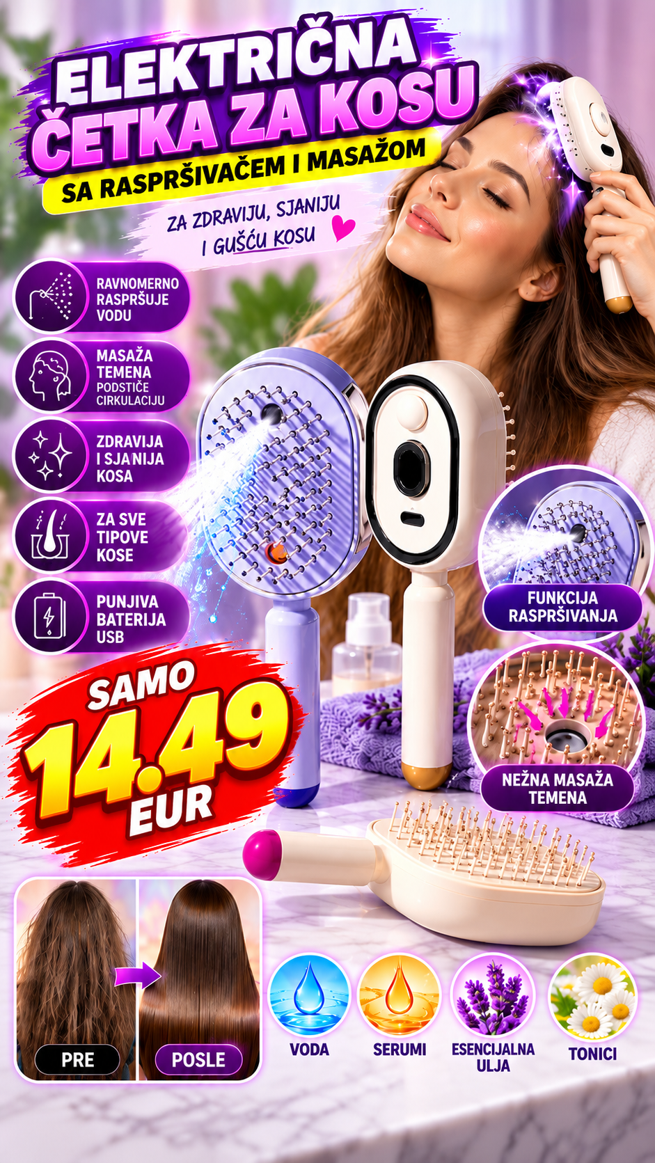 SPA Punjiva Četka Za Peglanje Kose i Masažu Glave