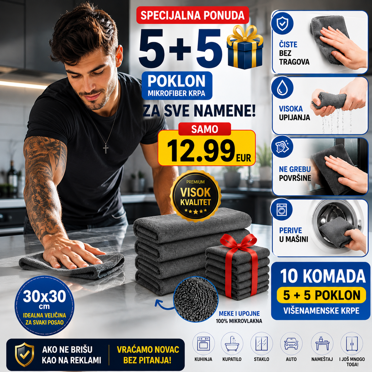 PREMIUM Krpe Od Mikrofibera (set od 5 Komada + 5 POKLON)