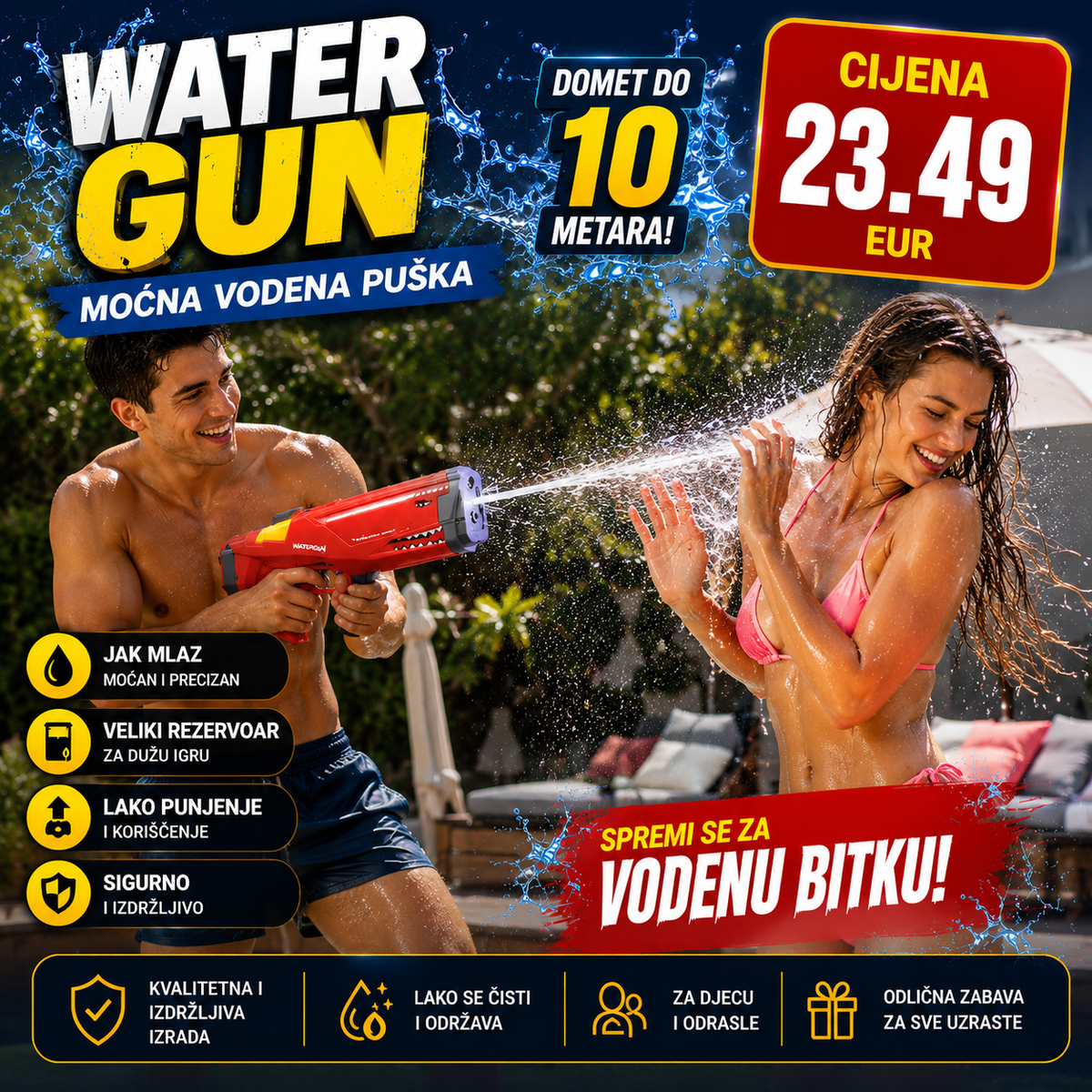 Puška Na Vodu Shark – Električna, Automatska 🦈💦