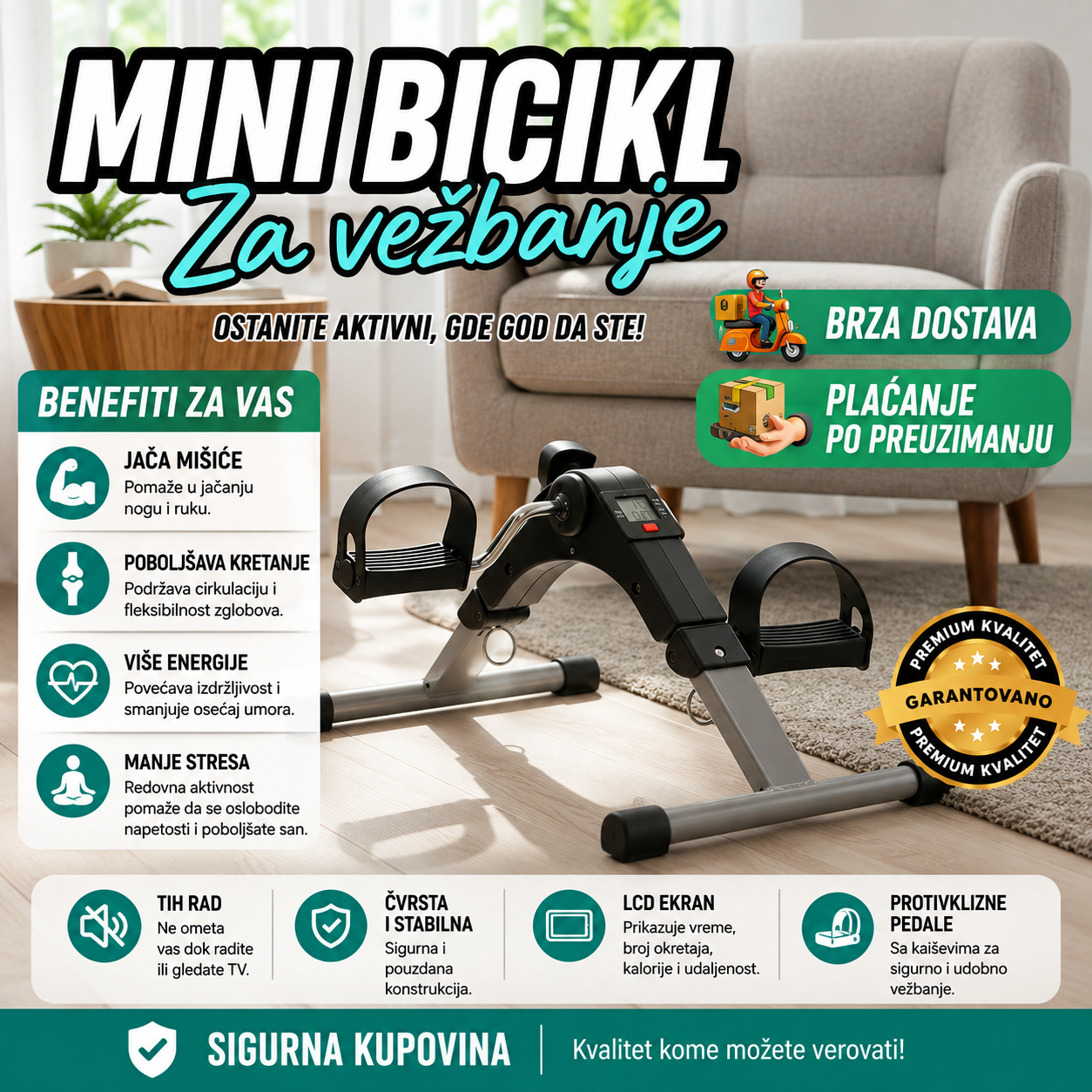 Sklopiva Mini Sprava za Vežbanje — Sobni Bicikl / Pedale za Ruke i Noge