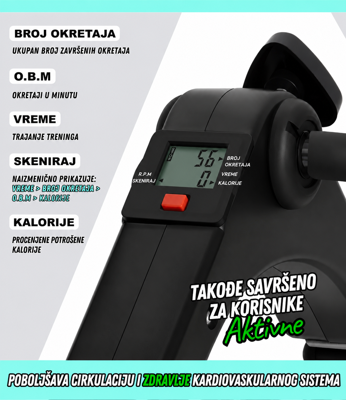 Sklopiva Mini Sprava za Vežbanje — Sobni Bicikl / Pedale za Ruke i Noge