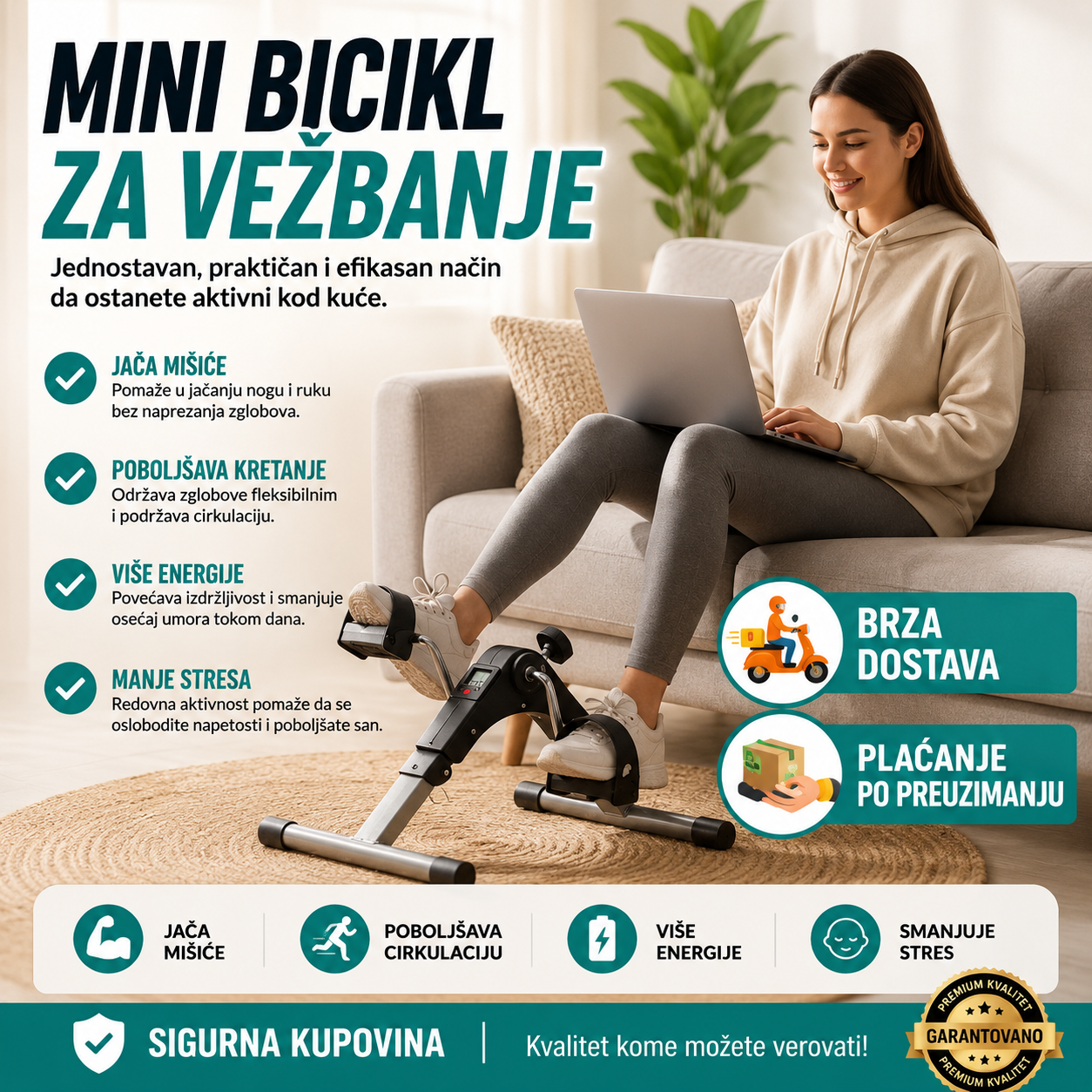 Sklopiva Mini Sprava za Vežbanje — Sobni Bicikl / Pedale za Ruke i Noge