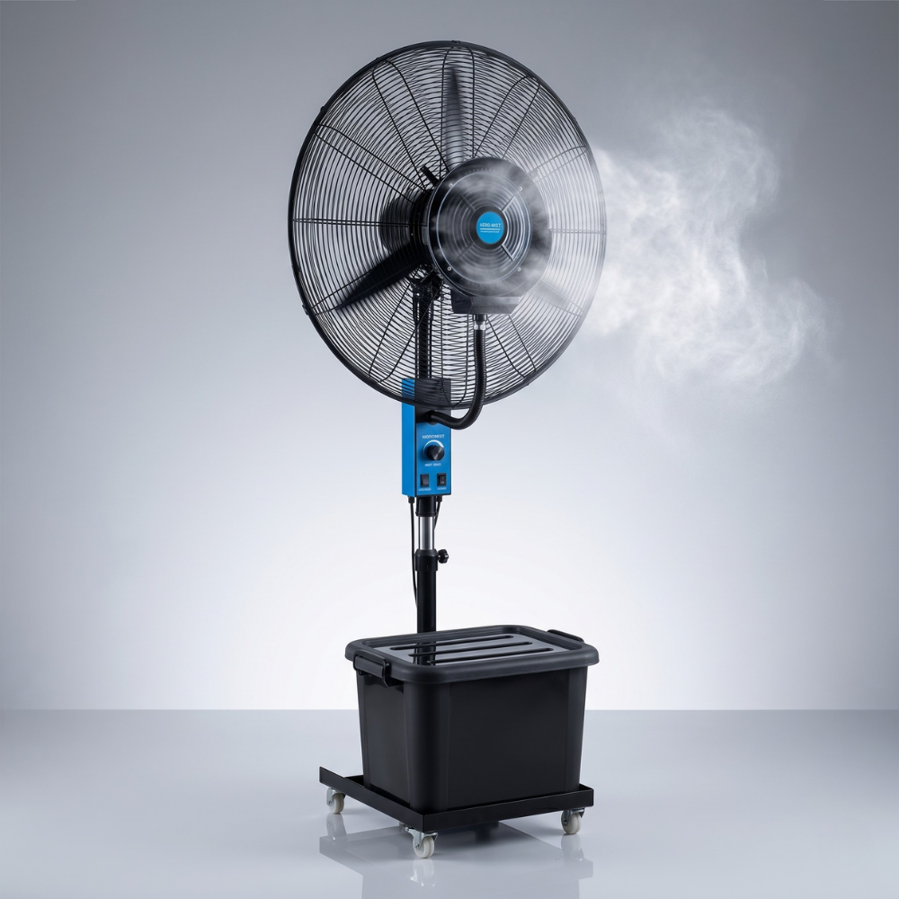Ventilator sa BAKARNIM motorom- raspršivačem vode - za kafiće, restorane, bašte