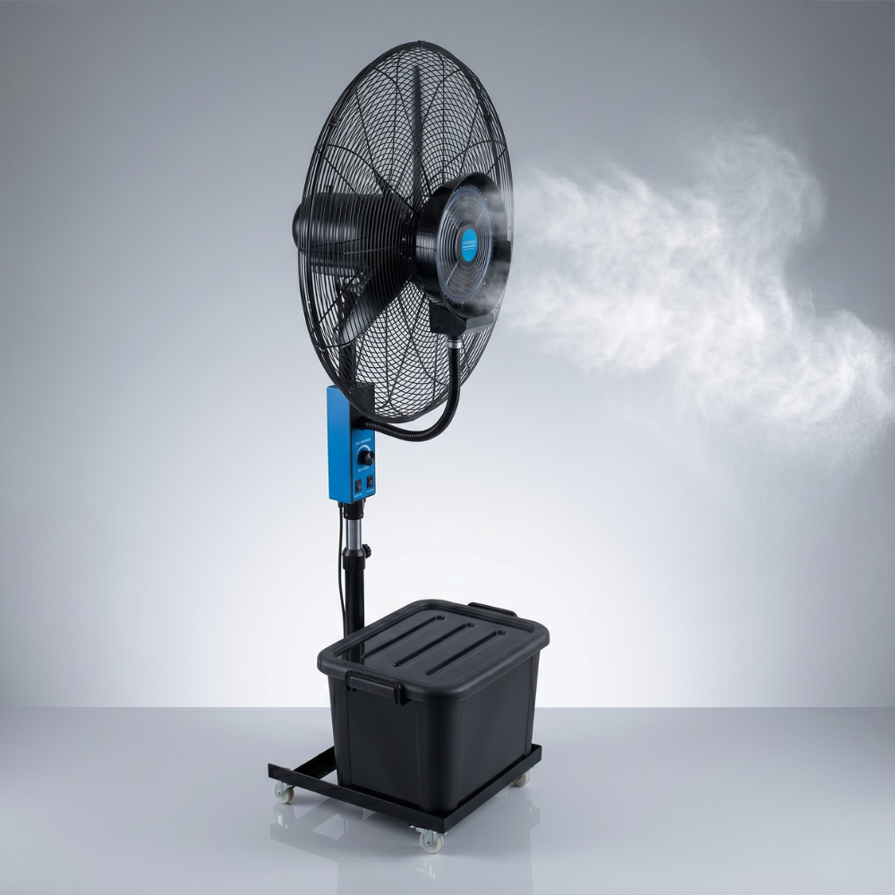 Ventilator sa BAKARNIM motorom- raspršivačem vode - za kafiće, restorane, bašte