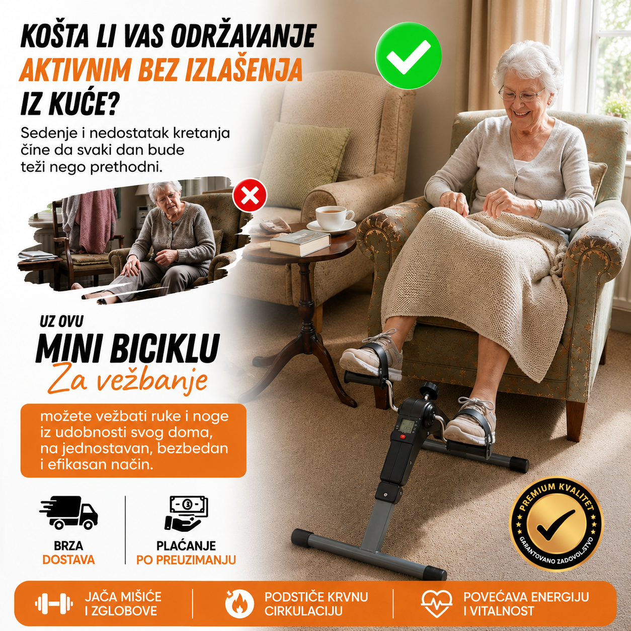 Sklopiva Mini Sprava za Vežbanje — Sobni Bicikl / Pedale za Ruke i Noge
