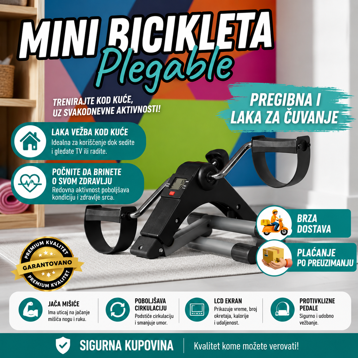 Sklopiva Mini Sprava za Vežbanje — Sobni Bicikl / Pedale za Ruke i Noge
