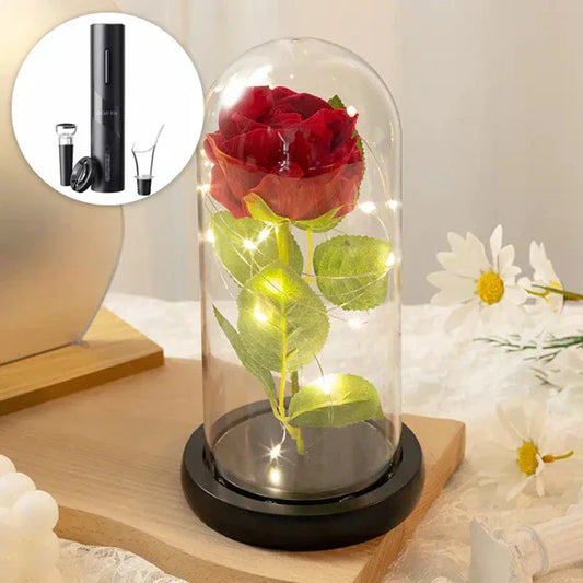Svetleća zastakljena ruža + Električni otvarač za vino PAPAJA ROMANTIC COMBO
